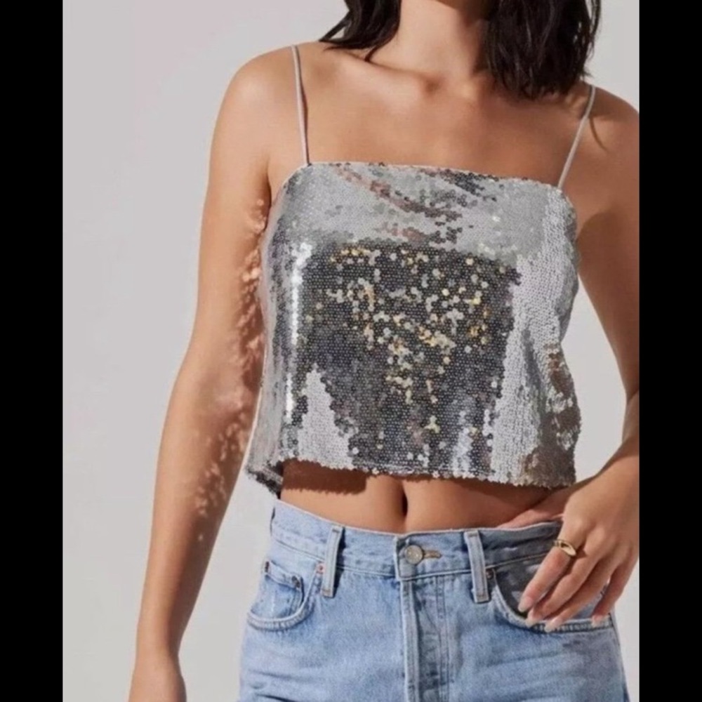 Astr Silver Sequin Crop Top